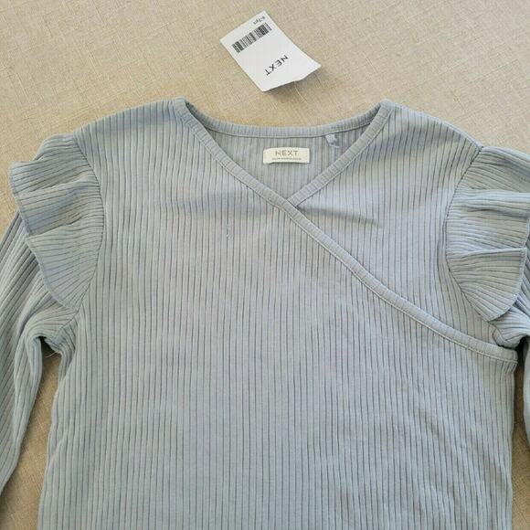 Next Pale Blue Ribbed Wrap Top - Picture 3 of 9